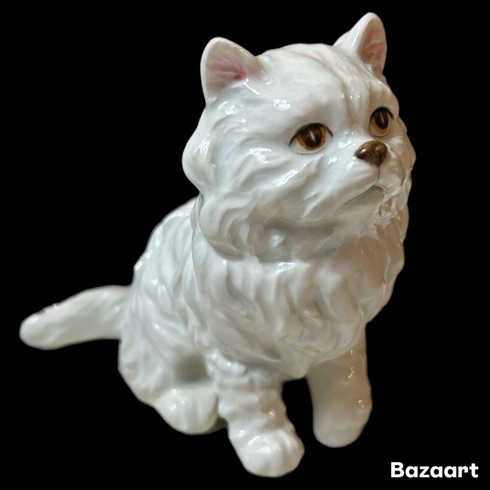 Vintage Lefton White Persian Cat Figurine brown eyes